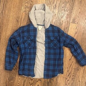 L.L. Bean Blue Plaid Hooded Shirt Jacket